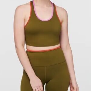 Cotopaxi Olive Sports Bra with Red and Pink Trim